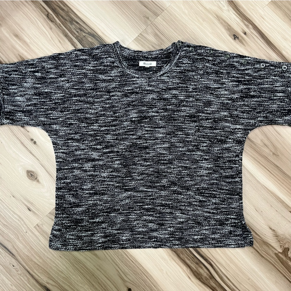 Madewell Elbow-Sleeve Black/White Patterned Sweater Women’s Size Medium